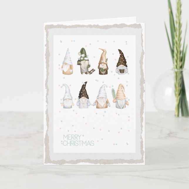 Scandinavian Christmas Winter Gnomes Holiday Card (Front)