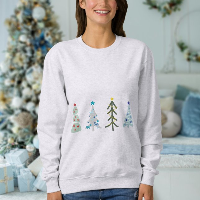 Scandinavian Christmas woodland Sweatshirt (Cute Hygge Christmas sweatshirt with hand drawn Scandinavian Christmas trees)