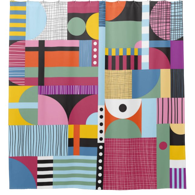 Scandinavian colorful pattern shower curtain (Front)