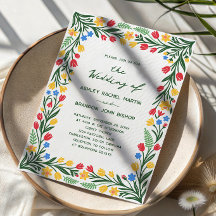 Scandinavian Colorful Wildflower Folk Art Wedding