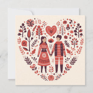 Scandinavian Couple Heart Valentines Holiday Card