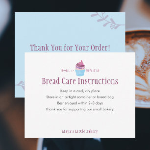 Scandinavian Cupcake Bread Care Instructions Thank You Card
