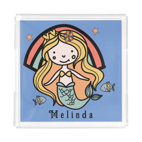 Scandinavian Cute Mermaid Personalized Girl        Acrylic Tray