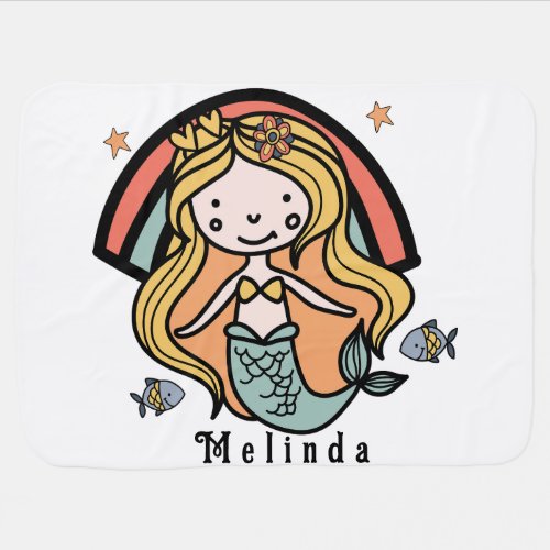 Scandinavian Cute Mermaid Personalized Girl        Baby Blanket