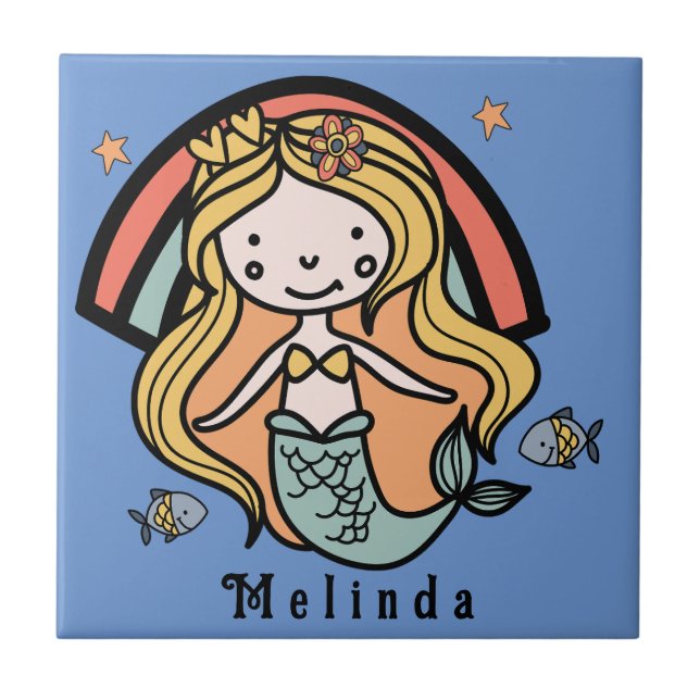 Scandinavian Cute Mermaid Personalized Girl        Ceramic Tile (Front)