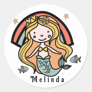 Scandinavian Cute Mermaid Personalized Girl     Classic Round Sticker