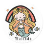 Scandinavian Cute Mermaid Personalized Girl     Classic Round Sticker