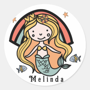 Scandinavian Cute Mermaid Personalized Girl Classic Round Sticker