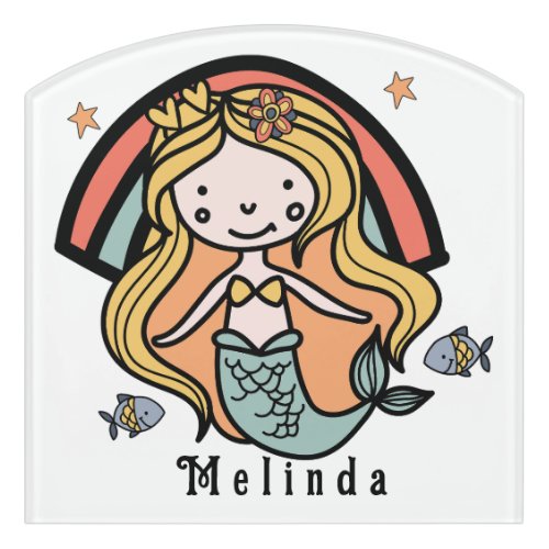 Scandinavian Cute Mermaid Personalized Girl        Door Sign