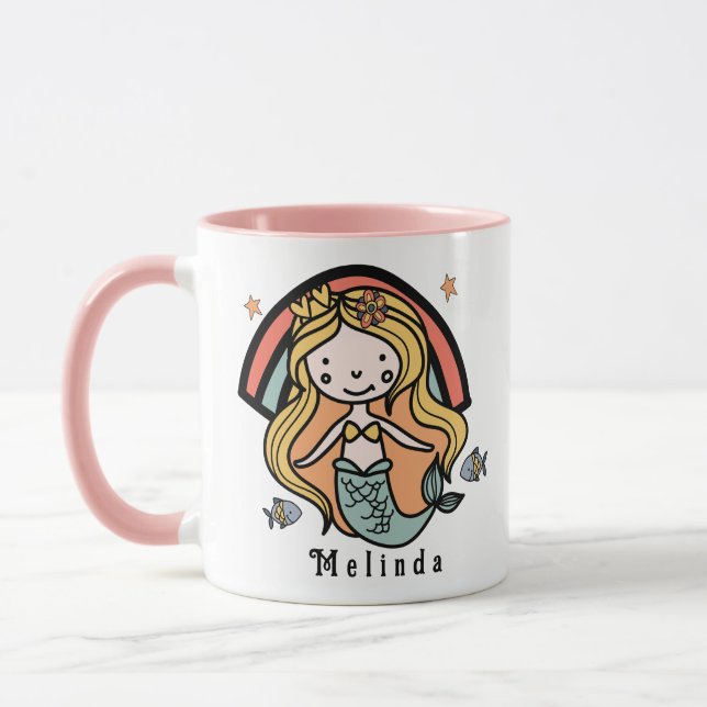 Scandinavian Cute Mermaid Personalized Girl        Mug (Left)