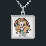 Scandinavian Cute Mermaid Personalized Girl        Sterling Silver Necklace<br><div class="desc">Adorable mermaid with fishes,  rainbow and stars in Scandinavian theme. Change your kid's name and font easily under the "Personalized" button. Do check out all the matching products in my store!</div>