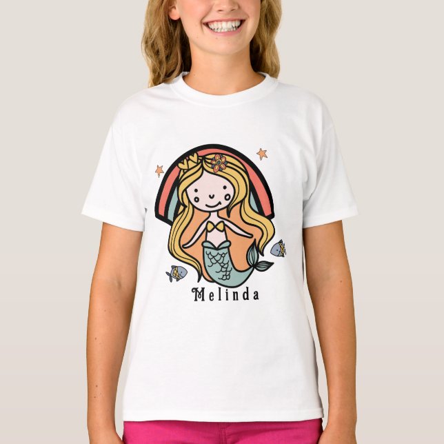 Scandinavian Cute Mermaid Personalized Girl     T-Shirt (Front)