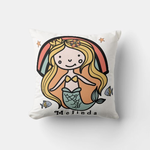 Scandinavian Cute Mermaid Personalized Girl Throw Pillow