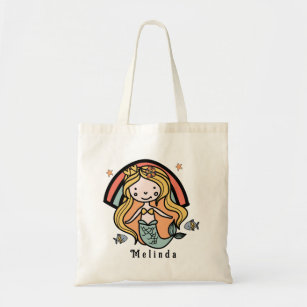 Scandinavian Cute Mermaid Personalized Girl    Tote Bag
