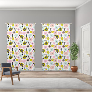 Scandinavian Daisy Flowers Mustard Yellow Nursery Blackout Curtains