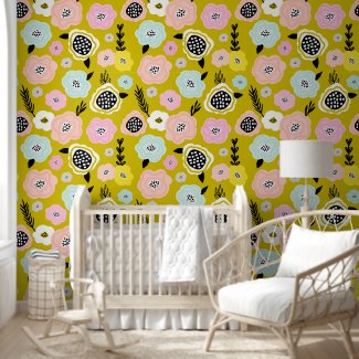 Scandinavian Daisy Flowers Mustard Yellow Nursery