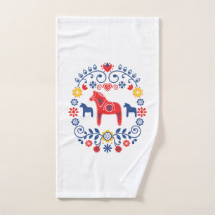 Scandinavian Dala Horse Tea Towel, Swedish Kitchen Hand Towel