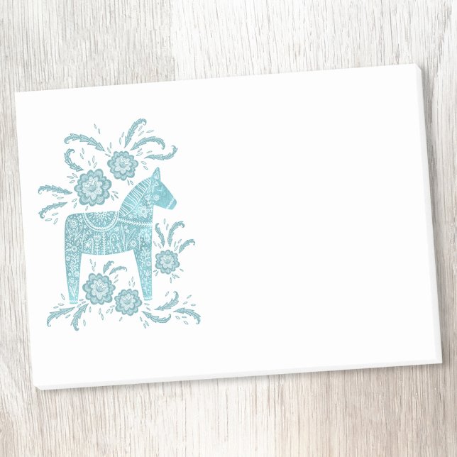 Scandinavian Dala Horse Teal Notes (Teal green and white Swedish Dala horse folk art post it note)