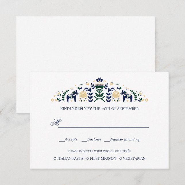 Scandinavian Dala Horse  WEDDING RSVP V1  Card (Front/Back)