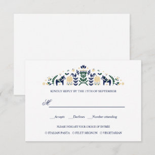 Scandinavian Dala Horse  WEDDING RSVP V1  Card