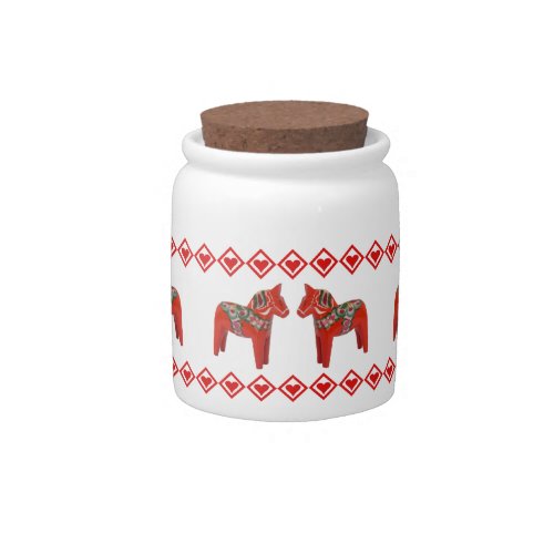 Scandinavian Dala Horses with Heart Border Candy Jar