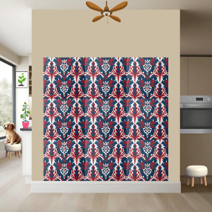 Scandinavian Damask Tile in Red and Blue