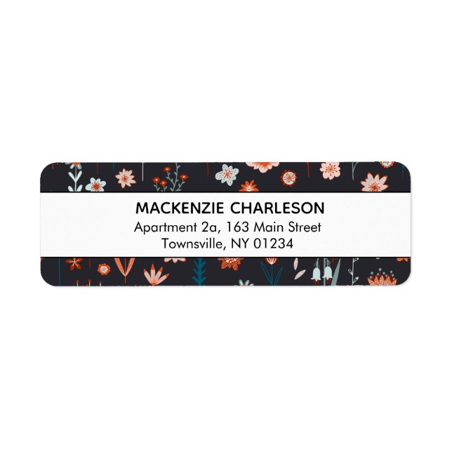 Scandinavian Dark Flowers Address Label (Front)
