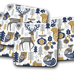 Scandinavian Deer Christmas Cork Coaster Set