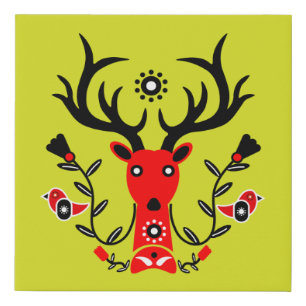 Scandinavian Deer Head Art  Faux Canvas Print