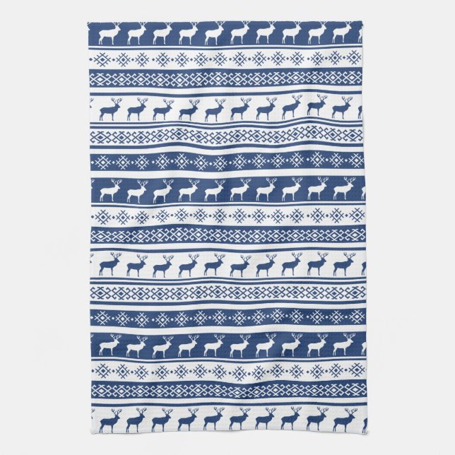 Scandinavian Deer Holiday Print Kitchen Towel (Vertical)