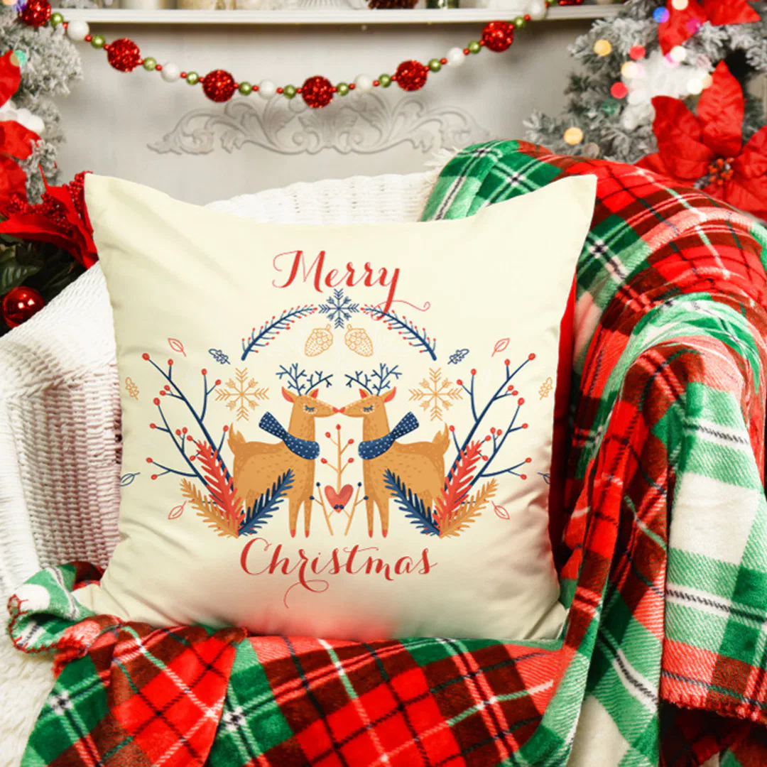 Scandinavian Deer Nordic Merry Christmas Design Throw Pillow
