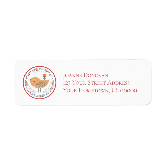 Scandinavian Design Bird and Flowers Label (Front)