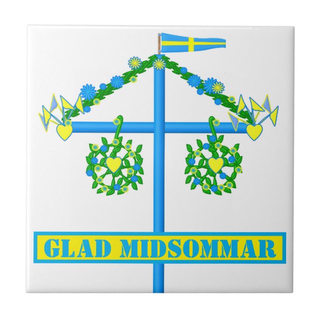 scandinavian design, Glad midsommar Ceramic Tile (Front)