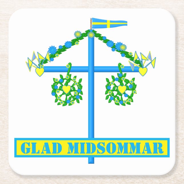 scandinavian design,Personalized Glad midsommar Square Paper Coaster (Front)