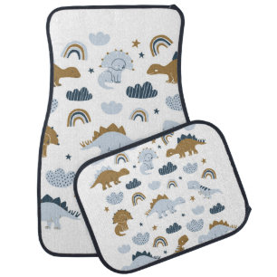 Scandinavian dinosaurs, stars, rainbows illustrati car floor mat