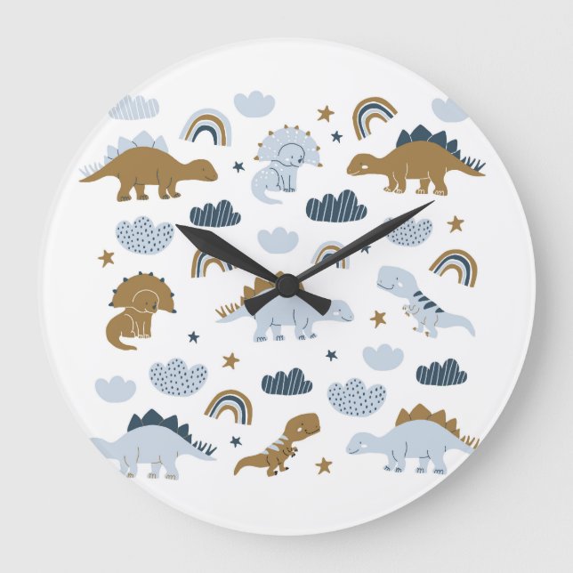 Scandinavian dinosaurs, stars, rainbows illustrati large clock (Front)