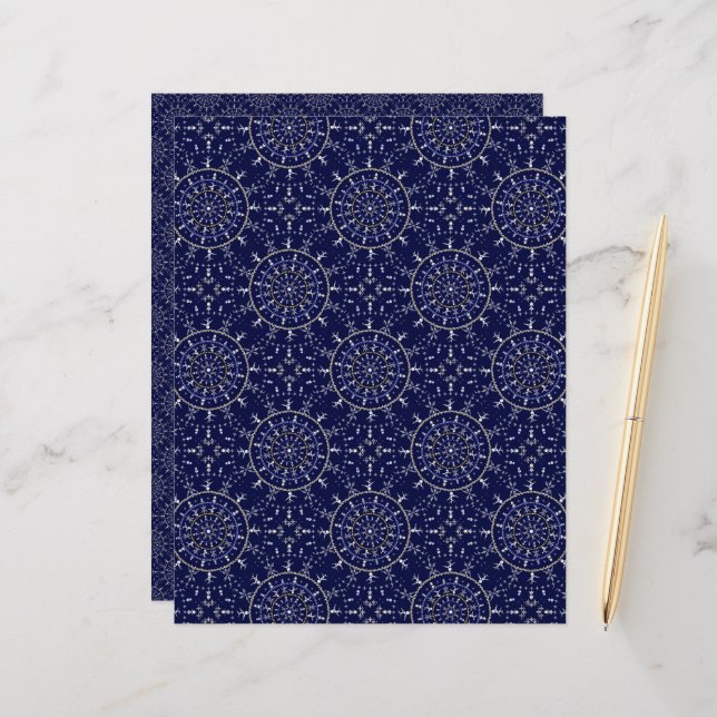 Scandinavian Ditsy Winter Navy & Gold Diamond Tile (Front/Back In Situ)