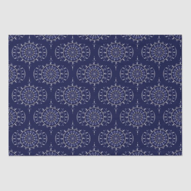 Scandinavian Ditsy Winter Navy & Gold Retro Ogee Tissue Paper (Front)