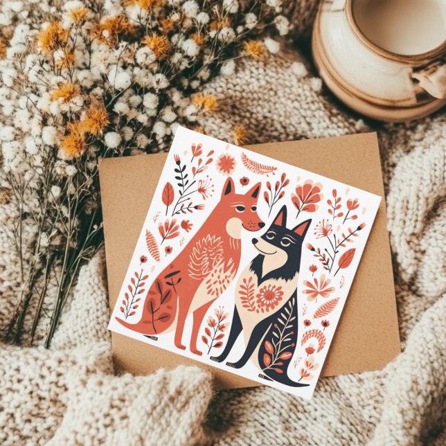 Scandinavian Dog Puppy Lover Heart Valentines  Holiday Card (Alsatian Dog Lover Greeting Card)