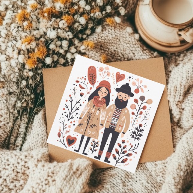 Scandinavian Dog Puppy Lover Heart Valentines  Holiday Card (Creator Uploaded)