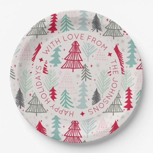 Scandinavian Doodle Christmas Trees Personalized Paper Plates
