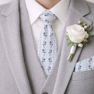 Scandinavian Dusty Blue Floral Wedding Tie
