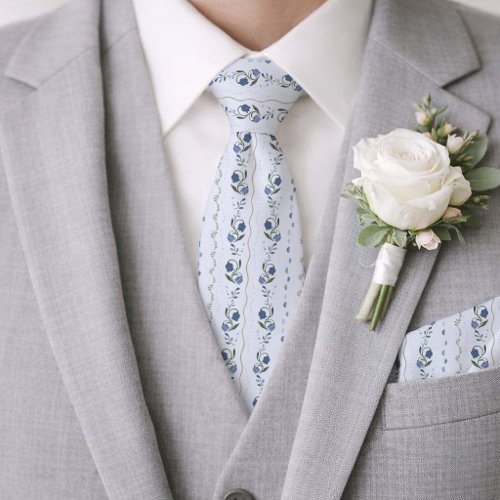 Scandinavian Dusty Blue Floral Wedding Tie