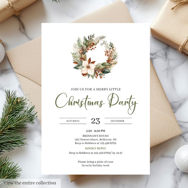 Scandinavian Earthy Olive Light Brown Christmas  Invitation (Scandinavian Earthy Olive Light Brown Christmas Party)