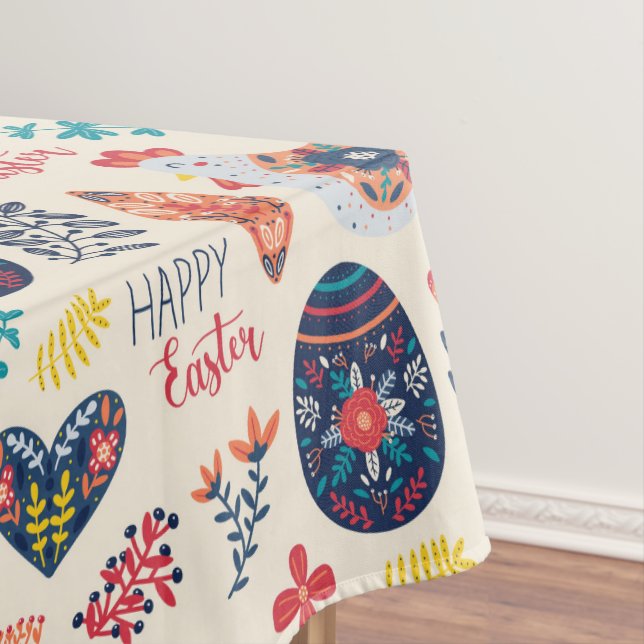 Scandinavian Eggs Chicks Floral Garden Easter Tablecloth (In Situ)