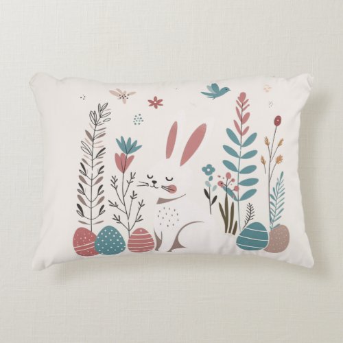 scandinavian Elegance Cute Easter Bunny and Eggs Accent Pillow