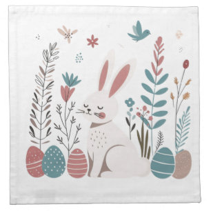 Scandinavian Elegance Cute Easter Bunny Cloth Napkin