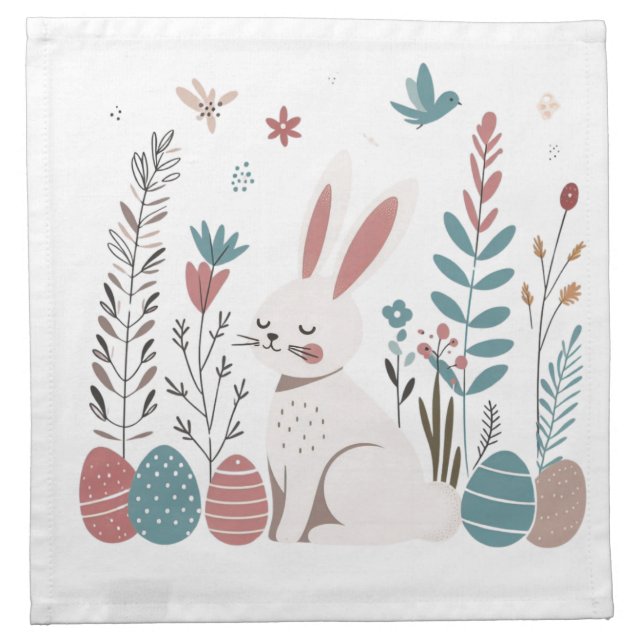 Scandinavian Elegance Cute Easter Bunny Cloth Napkin (Front)