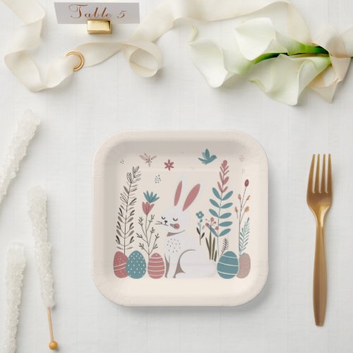 Scandinavian Elegance Cute Easter Bunny Paper Plates