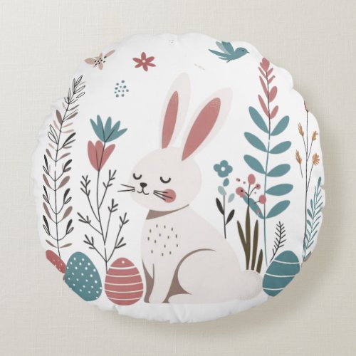 Scandinavian Elegance Cute Easter Bunny Round Pillow